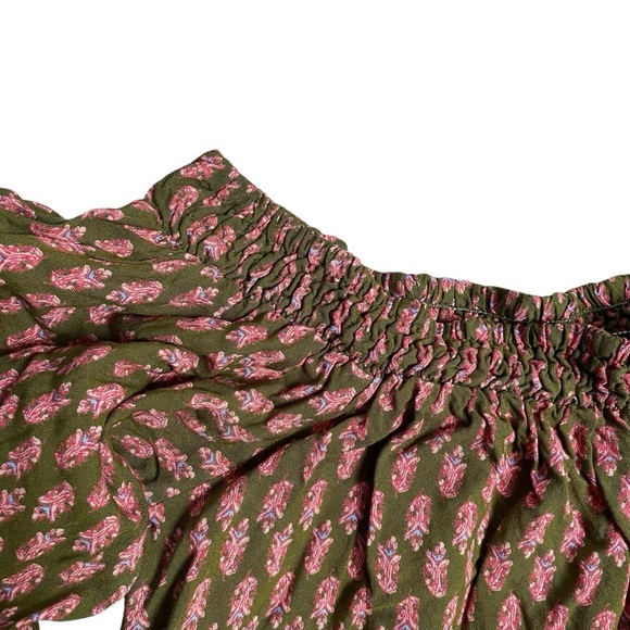 Anthropologie Raga Off-Shoulder Romper Green Pink Boho Pom-Pom Trim Size Small - Picture 6 of 15